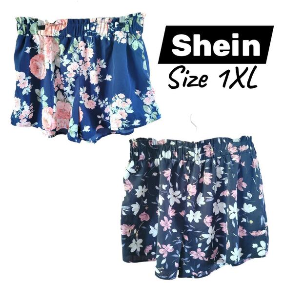 Shein Curve 1XL Floral Summer Shorts 2-Pack– Navy & Black, Comfy Feminine Fit - Picture 1 of 13